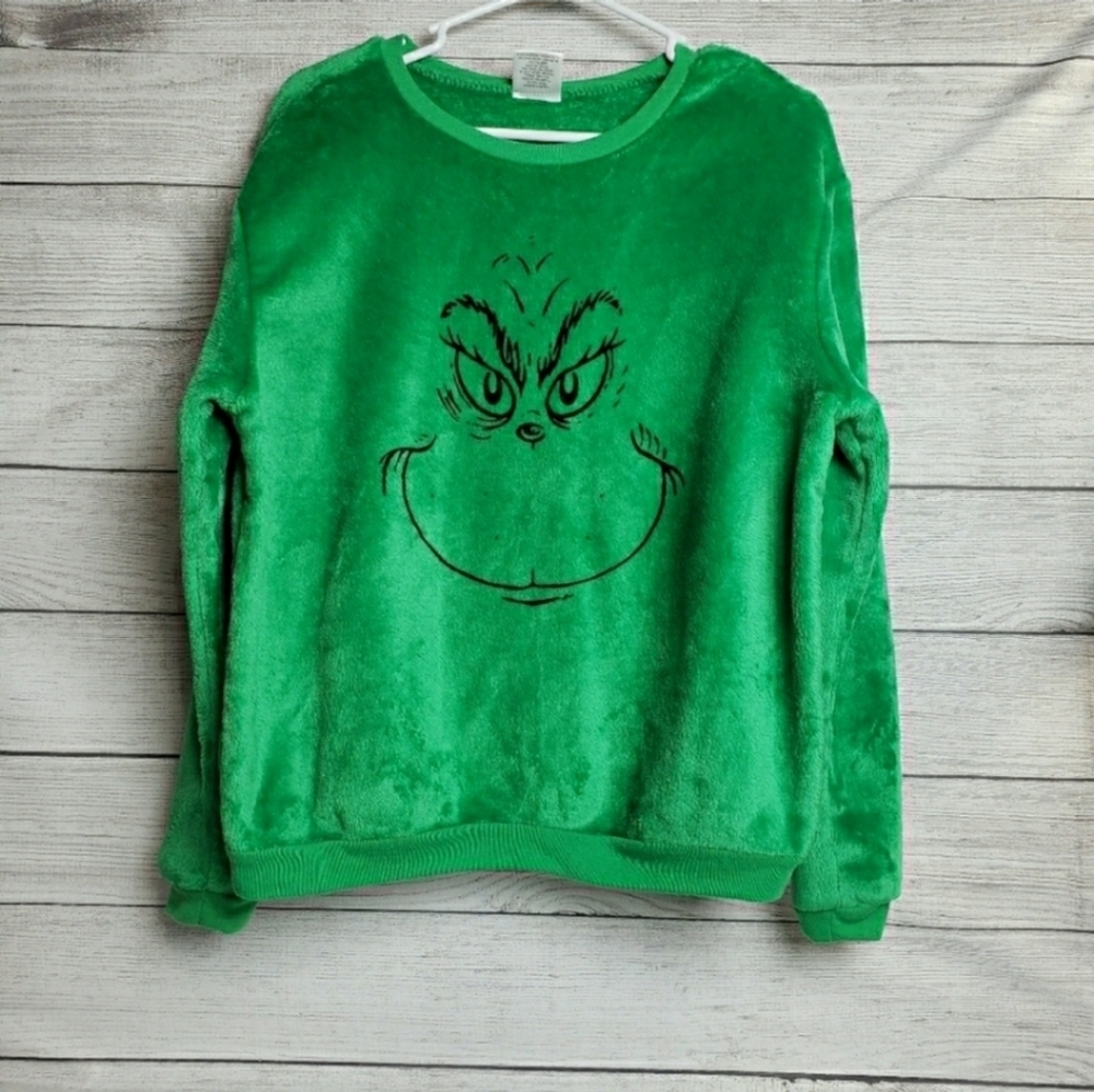 The Grinch Dr Seuss Christmas Green Fuzzy‎ Sweater Large 11-13